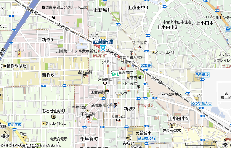 銀座メガネコンタクト　武蔵新城店付近の地図